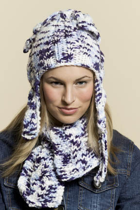 Parfait Knit Blueberry Cable Scarf & Hat with Earflaps