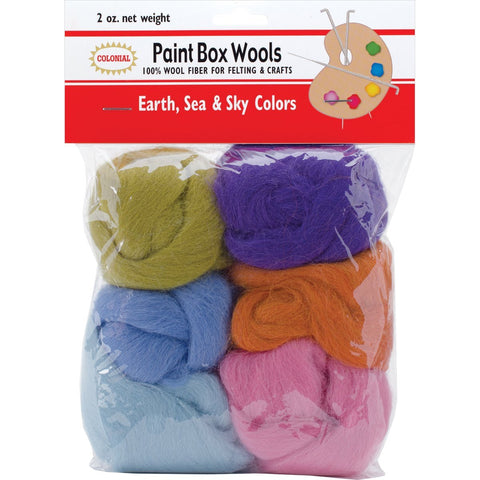 Paint Box Wools .33oz 6pk Earth, Sea & Sky Orn Olv Pur Pk Bl Seaf
