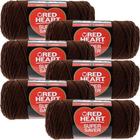Red Heart Super Saver Yarn-Coffee, Multipack Of 6