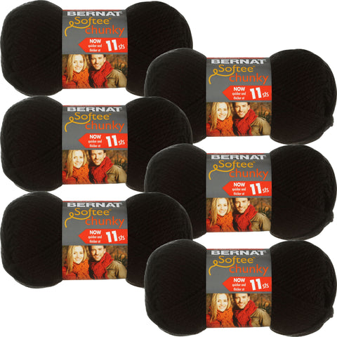 Bernat Softee Chunky Yarn-Black, Multipack Of 6