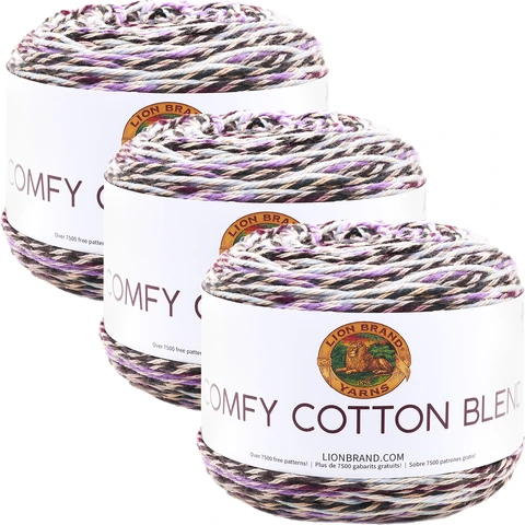 Lion Brand Comfy Cotton Blend Yarn Blueberry Muffin Multipack Of 3
