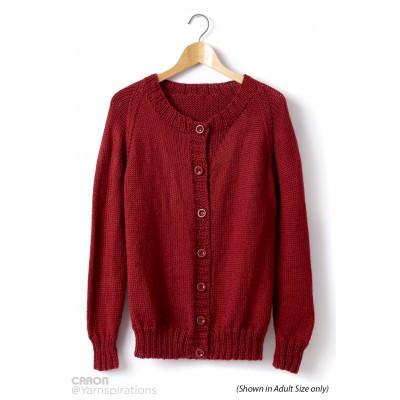 Caron Simply Soft Childs Knit Crew Neck Cardigan