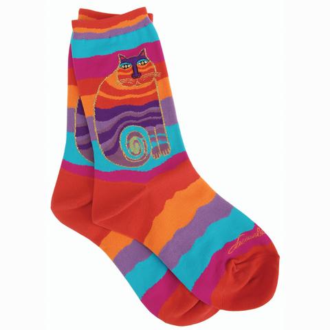 Laurel Burch Socks Rainbow Cat Multi Wavy Stripe