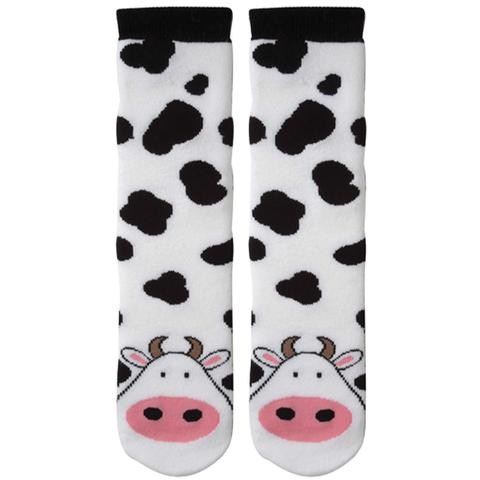 Tubular Novelty Socks Cow White with Black Spots